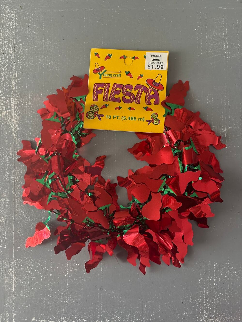 Vintage 2003 Young Craft Fiesta Chili Pepper Tinsel wire Garland 18 Ft Red Green
